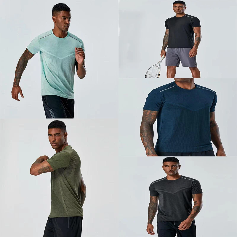 

Europe America Short-sleeved Round Neck Sports T-shirt Men's Quick Dry Running Training Breathe Tops Tees Short Sleeve