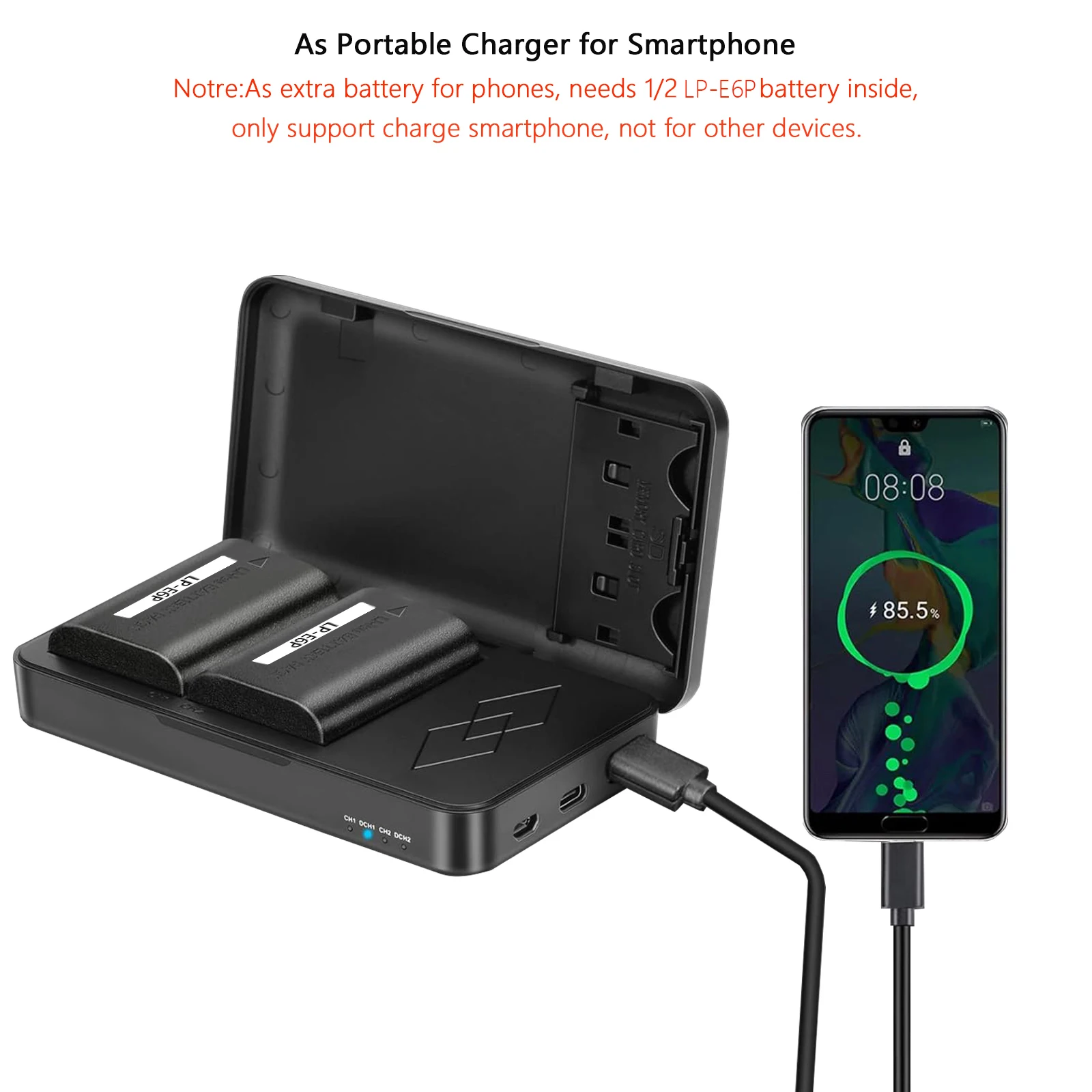 Accuset en oplader TILTA LP-E6P, 2 batterijen van 2400 mAh en snellader USB-C PD 45W met vier kanalen, compatibel met Canon EOS R5/R6 Mark II, R7, 5D Mark IV, 7D Mark II,90D,80D,70D,60Da
