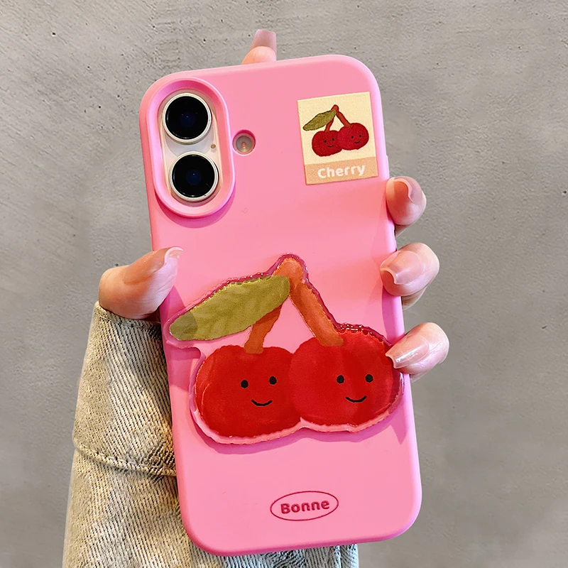 Ins Funny Cartoon Cake Cherry Dessert Phone Case For iPhone 16 Pro