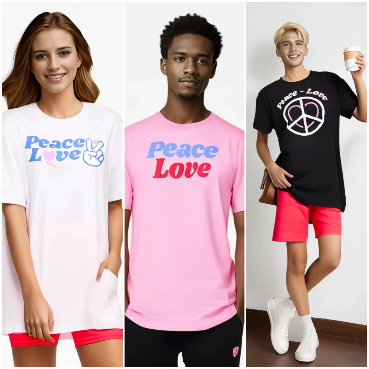 Cotton Tshirt American Style Women Men Sport Short Sleeve Trend Streetwear Tee Fashion Brand Peace Love Fitness Leisure Sports