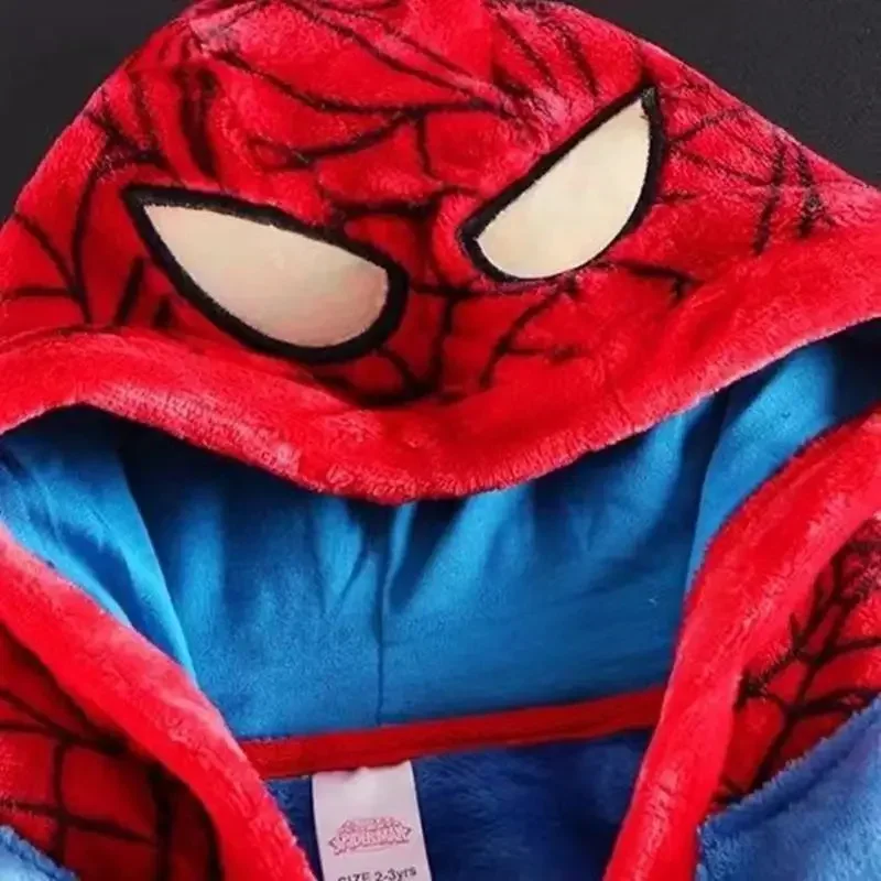 Baby Bathrobes Winter Children Bathrobe Cartoon Spiderman Print Kid Robes Flannel Boy Girl Long Sleeve Pajamas Keep Warm Sleepwear