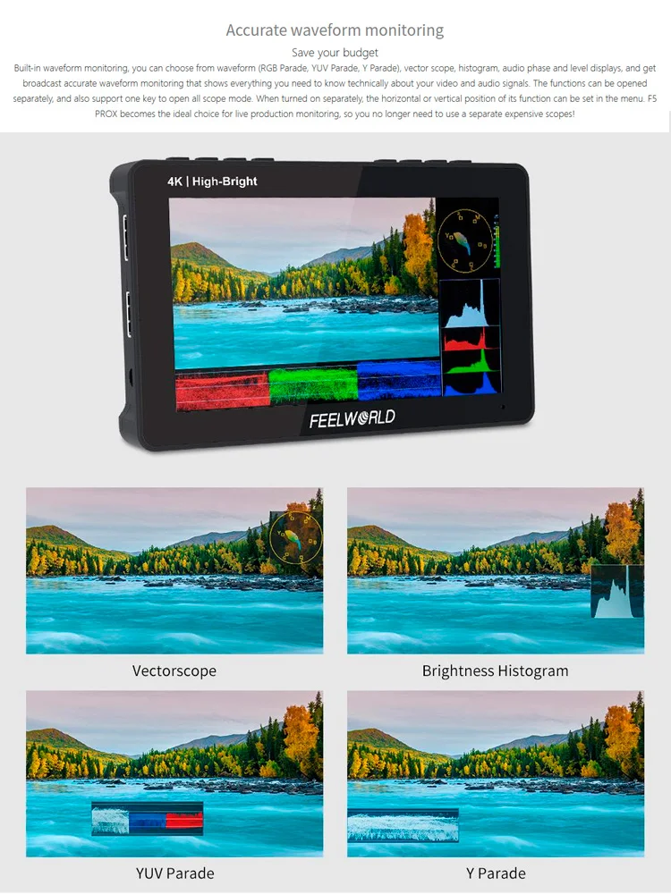 FEELWORLD F5 PRO X 5.5 Inch 1600nit High Bright Touch Screen DSLR Camera Field Monitor 4K HDMI F970