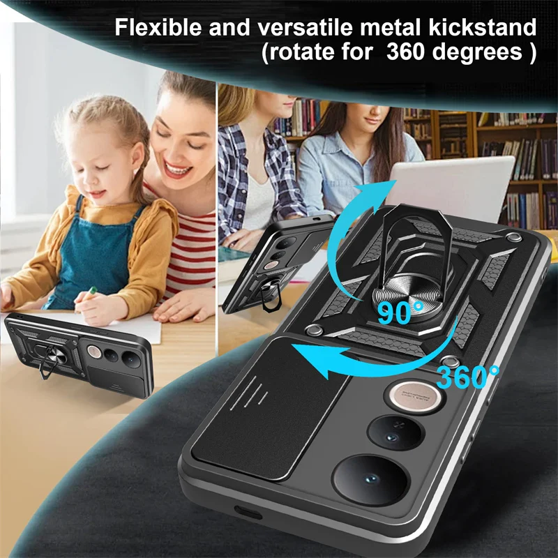 Enhanced Armor Case with Lens Protection and Magnetic Ring Holder