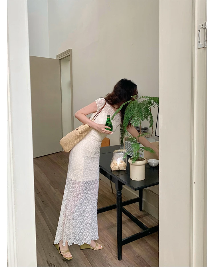 Elegant Mesh Two Piece Dress Set Slim Midi Dresses for Women Frence Retro Lace Y2K Bodycon Birthday Party Dress Prom Vestidos