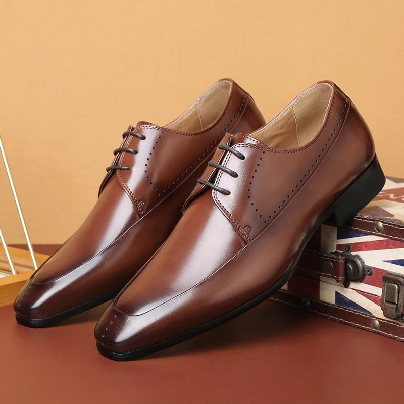 

Derby Shoes for Men Brown Black Lace-up Formal Wedding Shoes Men Business Size 39-46 Zapatos De Hombre