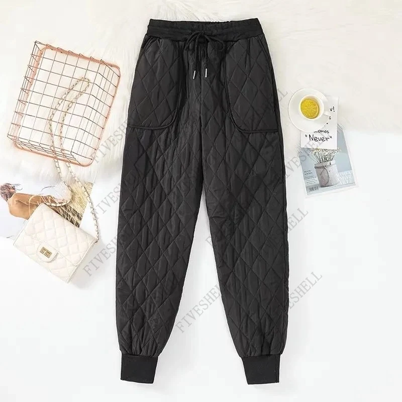 2023 Autumn Winter Thick Harem Pants Down Warm Lightweight Silk Cotton Pants High Waist Trousers for Female Korean Casual Pants