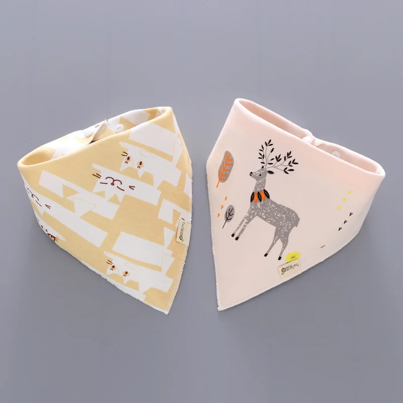 2pcs/lot Baby Bibs Cotton Soft Bandana Scarf Burp Cloth for Newborn Baby Girl Boy Double Snap Fastener  Triangle Bib