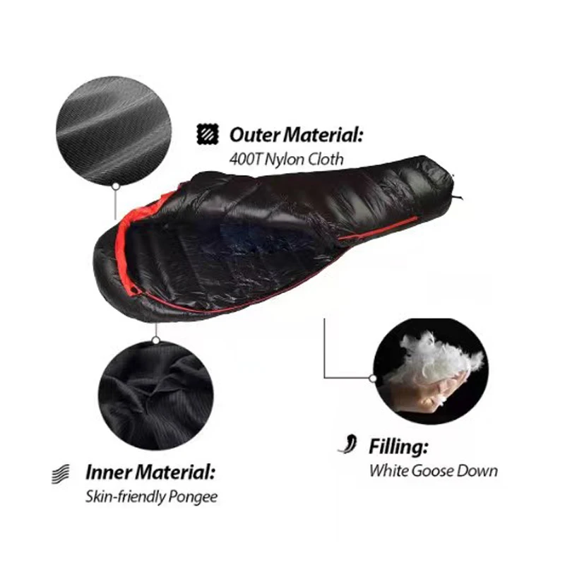 Extended Goose Down Mummy Sleeping Bag Filled With Warm Down Suitable For Height Above 1.8 Meters sleeping bag
