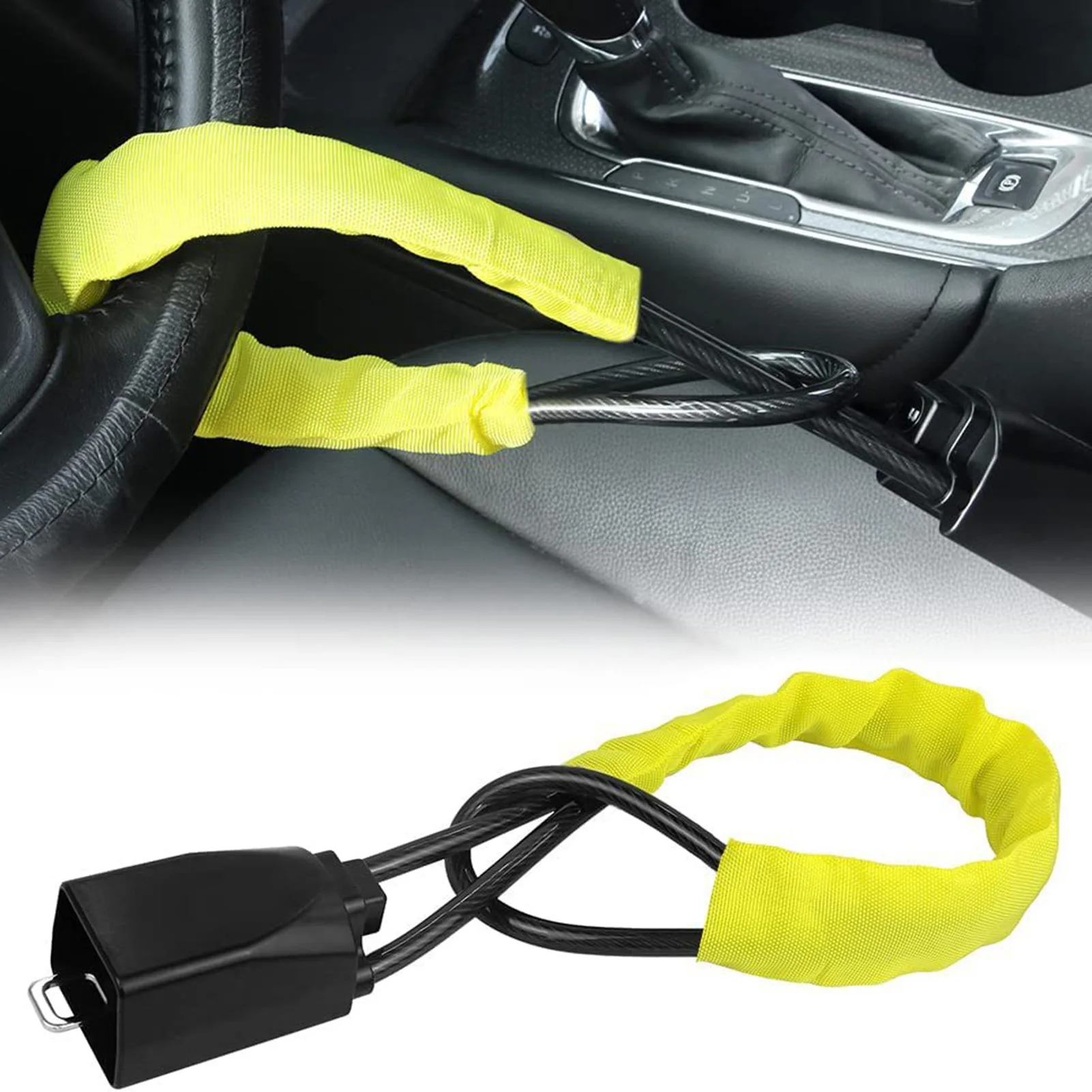 

Universal Steering Wheel Lock Seat Belt Lock Anti-Theft Locking Device with 3 Keys for Car SUV Van Golf Cart Truck Yellow