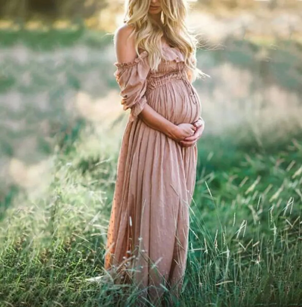 Maternity Sleepwear Short Sleeves Gorgeous Customize Boat Neck Floor Length Photo Pajamas Evening Party Dress