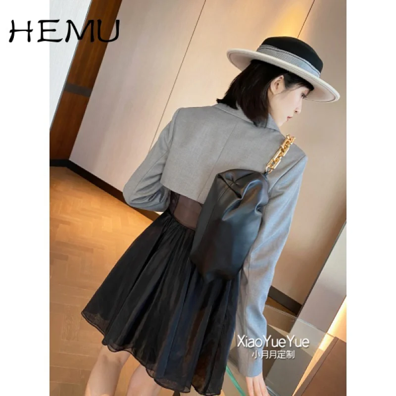 

Hemu Casual Younger Fashion Dress Women Korean Style Early Autumn 2021 New Single Breasted Suit Skirt Mini dress