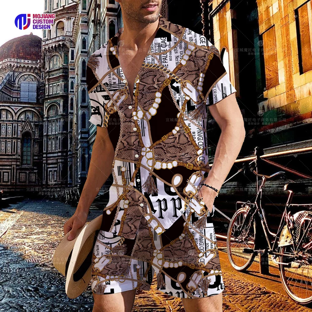 Men's 3D Lapel Shirt and Shorts Set Casual Brand Graphic Printing Short Sleeves Button Up and Shorts Men's Casual Suits