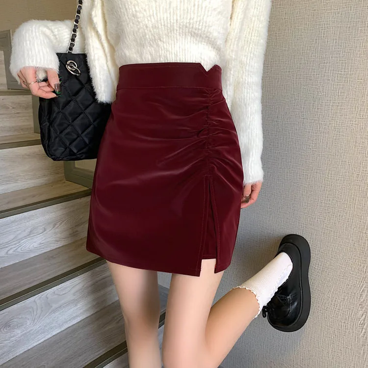 PLAMTEE PU Mini Bodycon Skirts Women Split Sexy New Summer Chic Gentle 2022 High Waist Lady Office Wear Solid Hot OL Fashion black pencil skirt