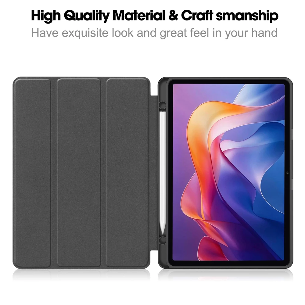 Elegant PU Leather Tablet Case with Pencil Holder, Soft Cover