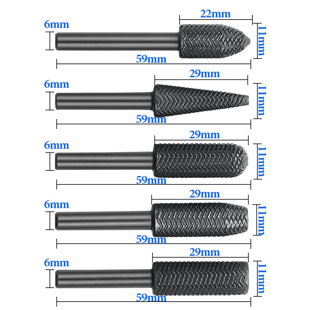 5-teiliges Rotationsstahlfeilen-Set, Bohrer, Grate, Metall, Schleifen, Rillen, Schleifen, Gravieren, Fräsen, Polieren, Werkzeug, 6 mm runder Schaft – Detail 2