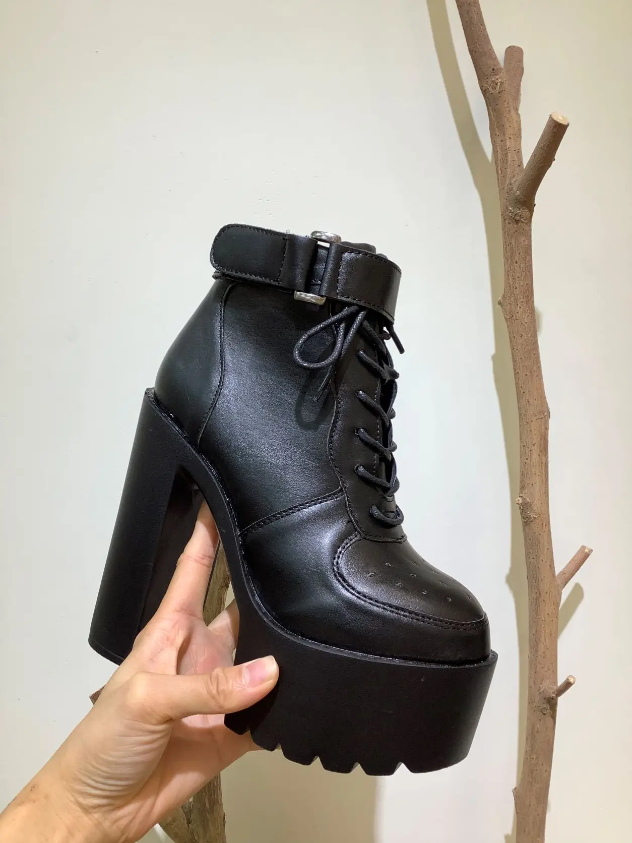 Fashion Black Boots Women Spring Autumn Lace-up Soft Leather Platform Shoes  Woman Party Ankle Boots