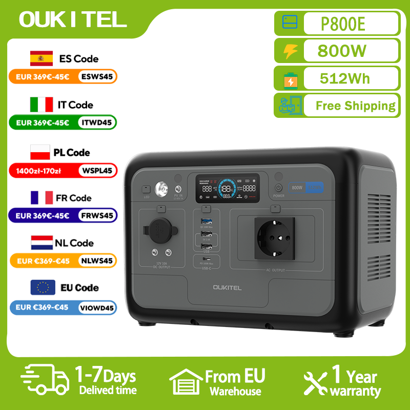 OUKITEL P800E PLUS Portable Power Station 800W Solar Generator 512Wh Lifepo4 Battery Home Backup Outdoor Camping Mobile power