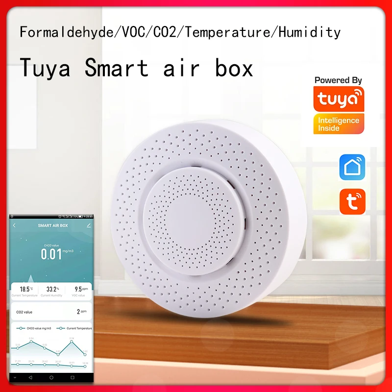 

Tenky Tuya Wifi Temperature Humidity Sensor Meter+ Air Box Alarm Detector Remote Control Smart Linkage Air VOC CO2 Monitor