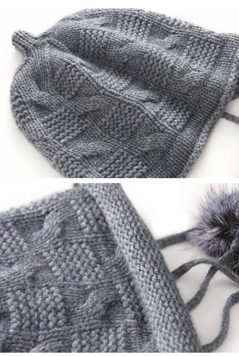 Gehörschutz Quaste Strickmütze 100% Kaschmir Neue Herbst Winter Vielseitig Warm Verdickt Kältebeständig Damenmütze – Detail 18