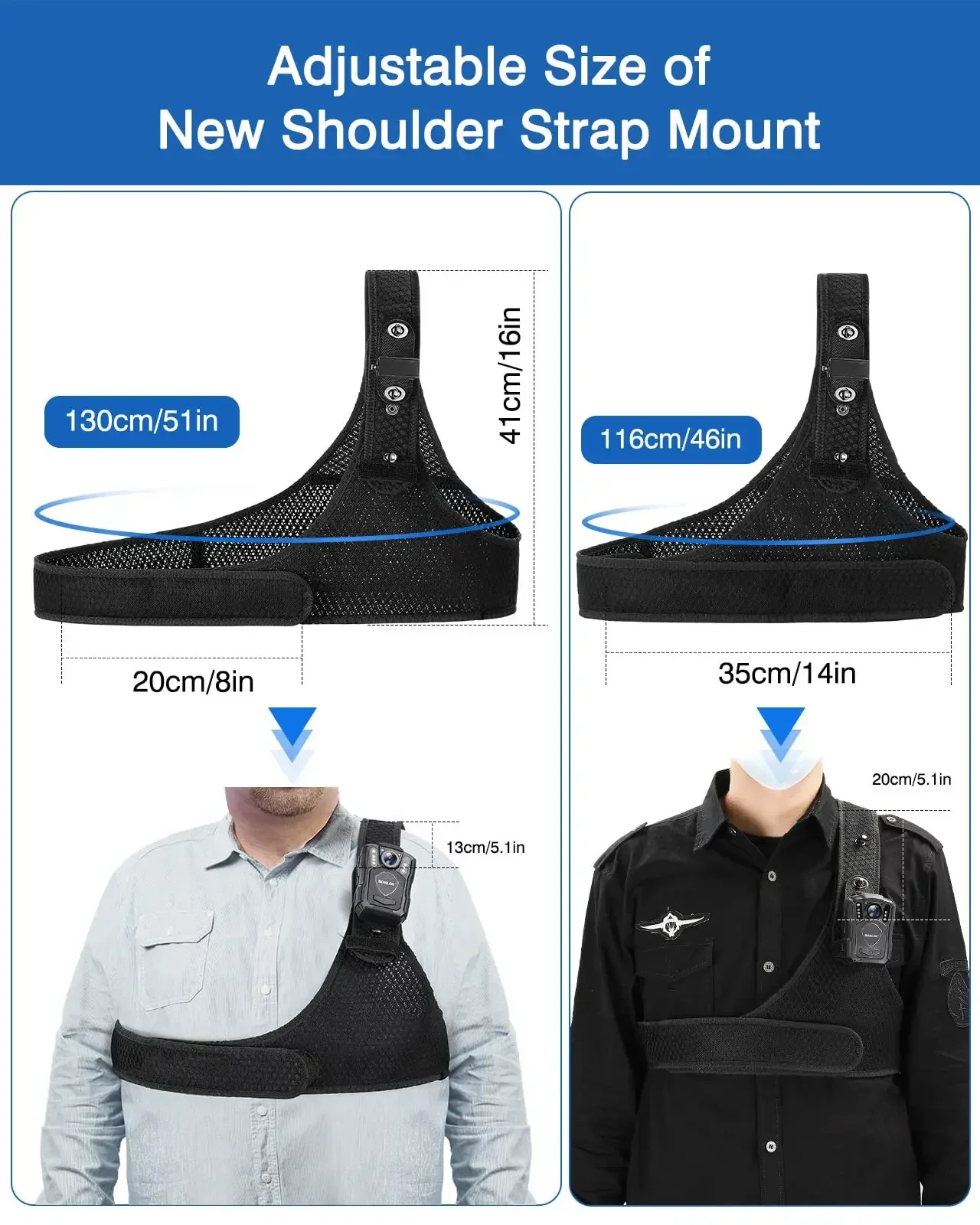 Description Picture 3 of itemBOBLOV Body Camera Chest Vest Durable Shoulder Single Vest for All Body Camcorder Velcro Wearing Bodycam Belt Cam Shoulder Strap