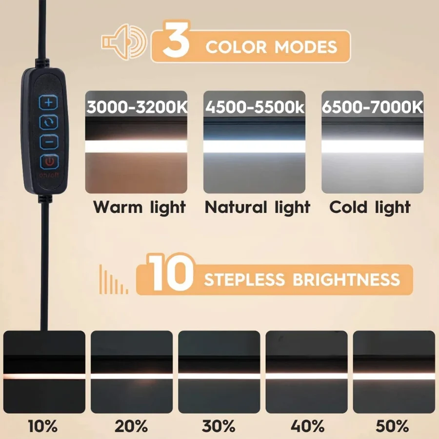 Adjustable LED Desk Lamp with Clamp - Dimmable Eye-Caring Light, 10 Brightness Levels & 3 Lighting Modes