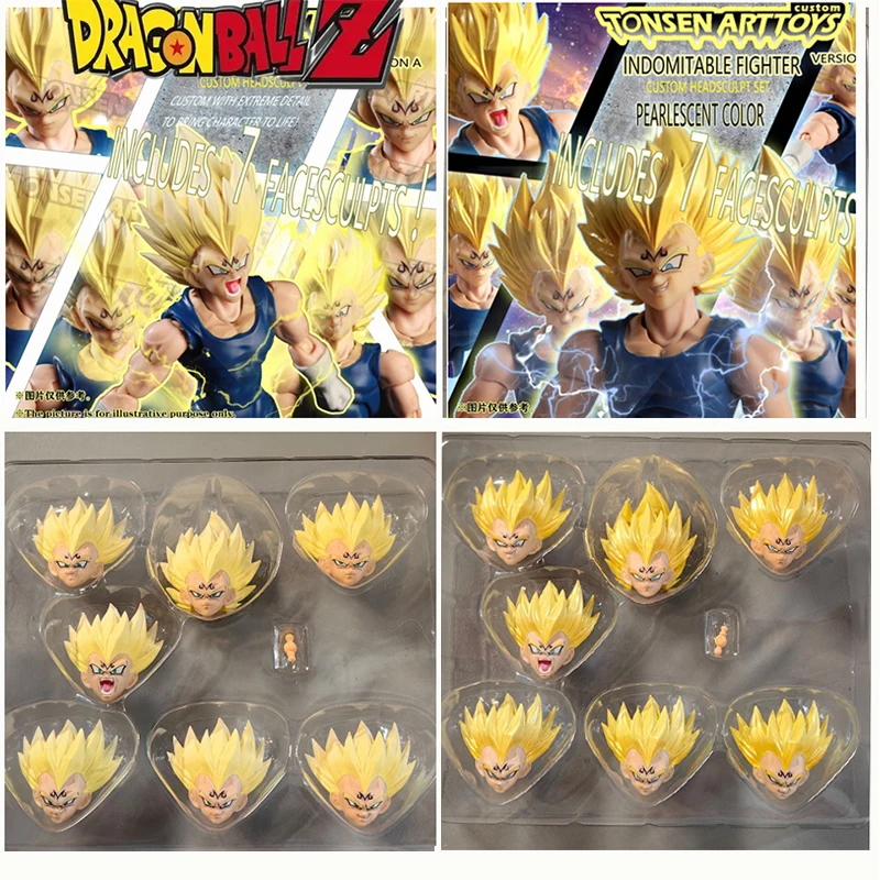 

Tonsenarttoys Dragon Ball S.H.Figuarts Vegeta Head Face Accessory Action Figure 7pcs Super Saiya Head Carving Fittings Toy Model