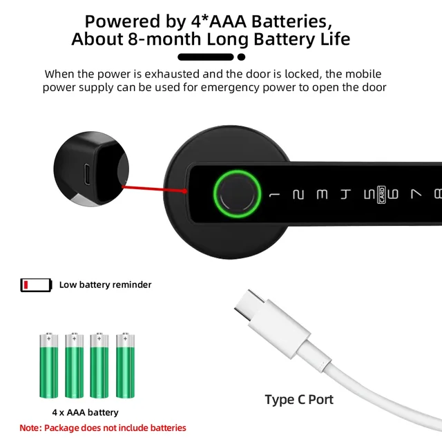 M5 Tuya BLE Fingerprint Door Lock Digital Electronic Lock with Password/Key/IC Card/ Smartlife/ Tuya APP Unlock 5