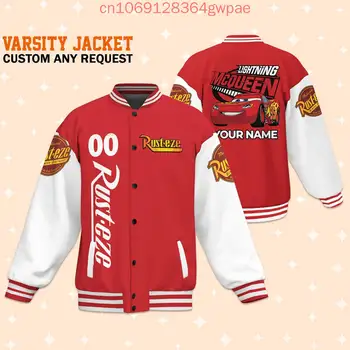 Disney Cars Lightning McQueen Baseball Jacket Men's Women's Hip Hop Harajuku Jackets Streetwea Boys Girls Loose College Coats
