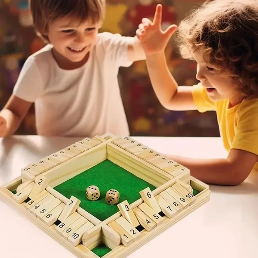 Wooden Dice Board Game Shut The Box for 4 Players Flaps & Dices Game Parent-children Interaction Family Entertainment 1 Set