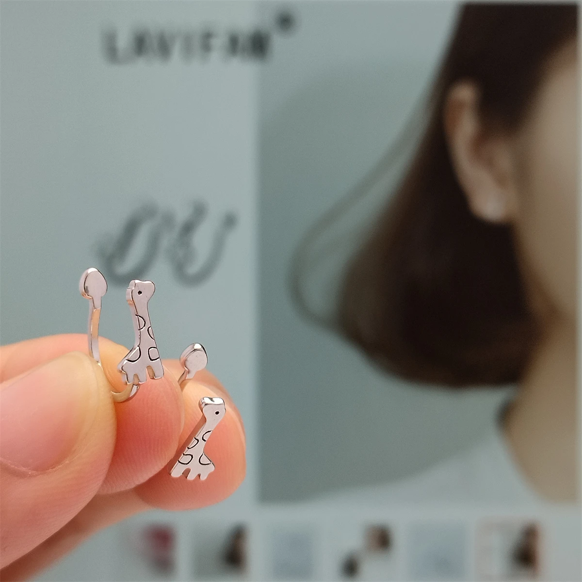 925 Sterling Silver Giraffe Animal Clip On Earrings Without Piercing