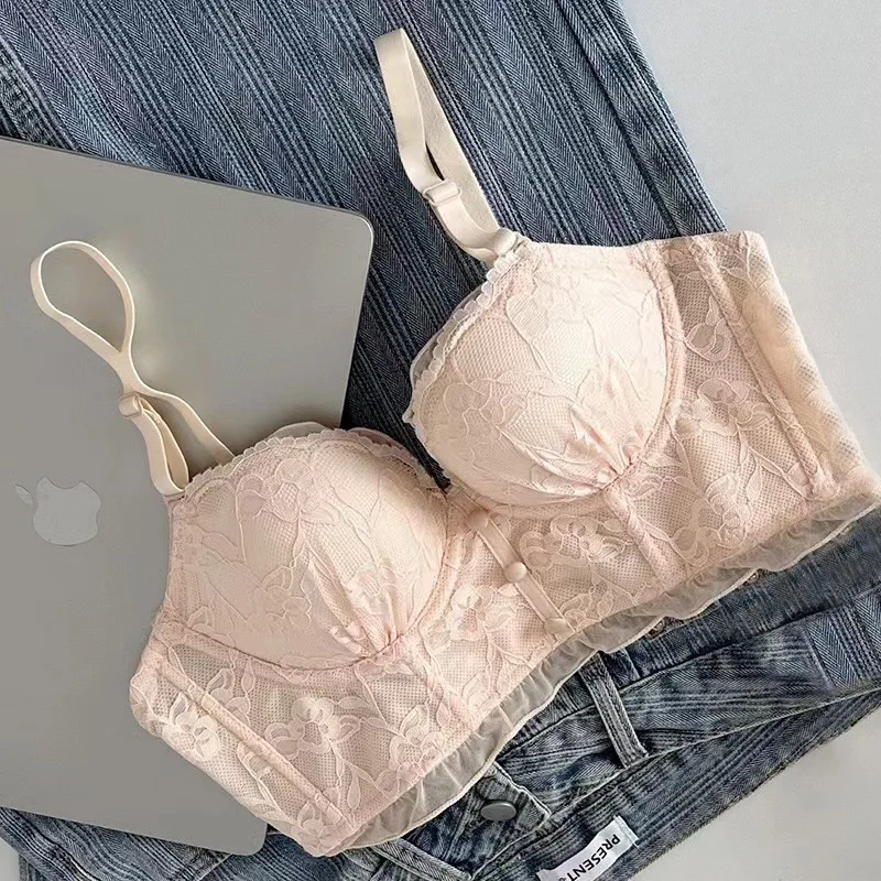 Sexy lace non-steel ring underwear women's gathered bra
