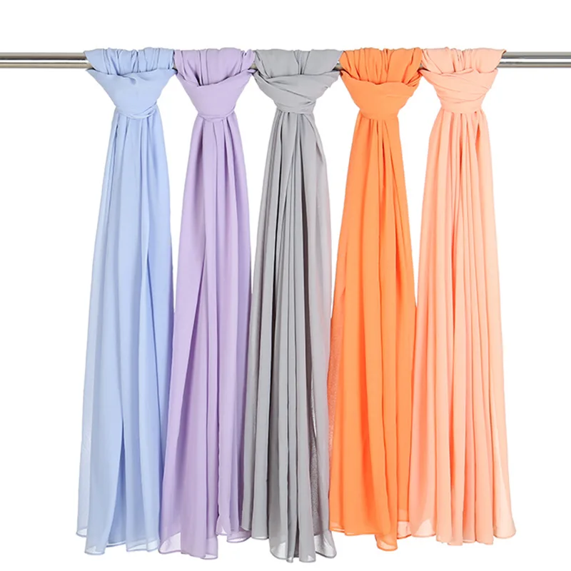 حجاب شيفون رمضان للمرأة لون عادي حجاب طويل شال وشاح نسائي حجاب جيرسي حجاب نسائي إسلام فوال حجاب