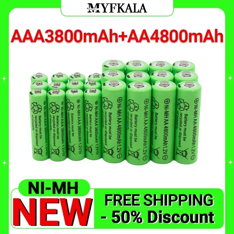 

1.2V AA 4800mAh NI-MH Rechargeable Batteries+1.2 V AAA 3800 MAh Rechageable Battery NI-MH Battery + Free Shipping