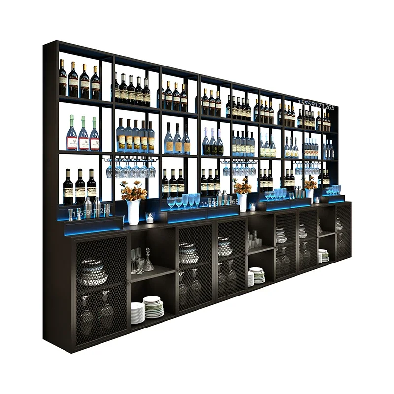 Bar wine cabinet Storage cabinet Wine rack against the wall wine bottle storage rack Wrought iron restaurant side custom