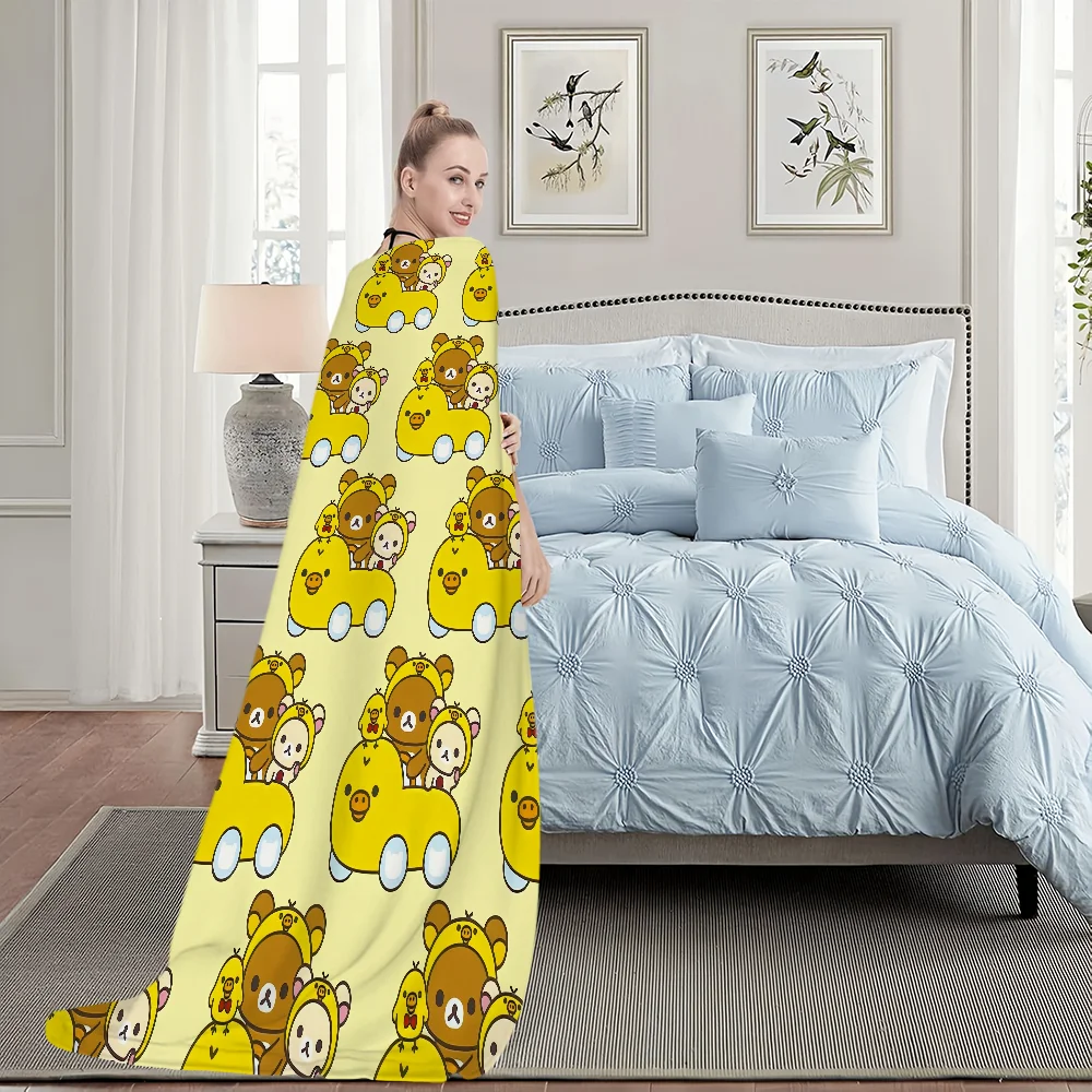 Cartoon Cute R-Rilakkuma-s Bear Blanket Plush Nap Sofa rug for Living Room Warm Office Bedroom Birthday Home Travel Kid Gifts 5