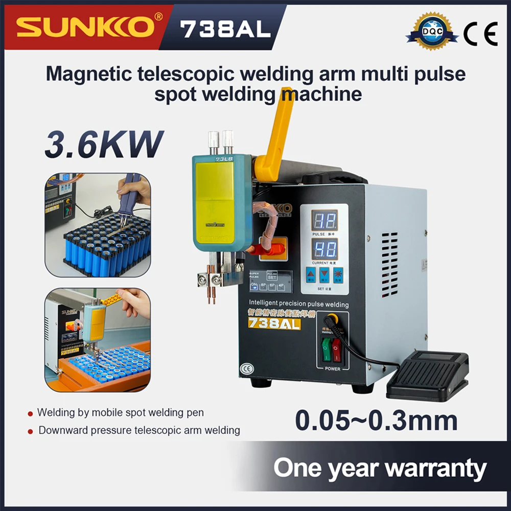 

SUNKKO 738AL Spot Welding Machine 3.6KW New Upgraded Telescopic Arm Handheld WIth Spot Welding Pens Precision Pulse Spot Welders