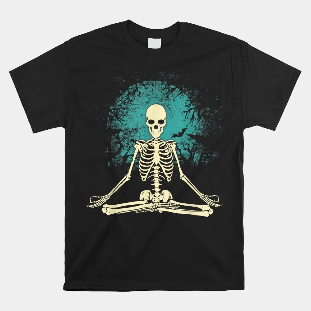 

Haunt Reaper Men T Shirt Meditating Skeleton Yoga Halloween Shirt Short Sleeve Summer Casual Resort Wear