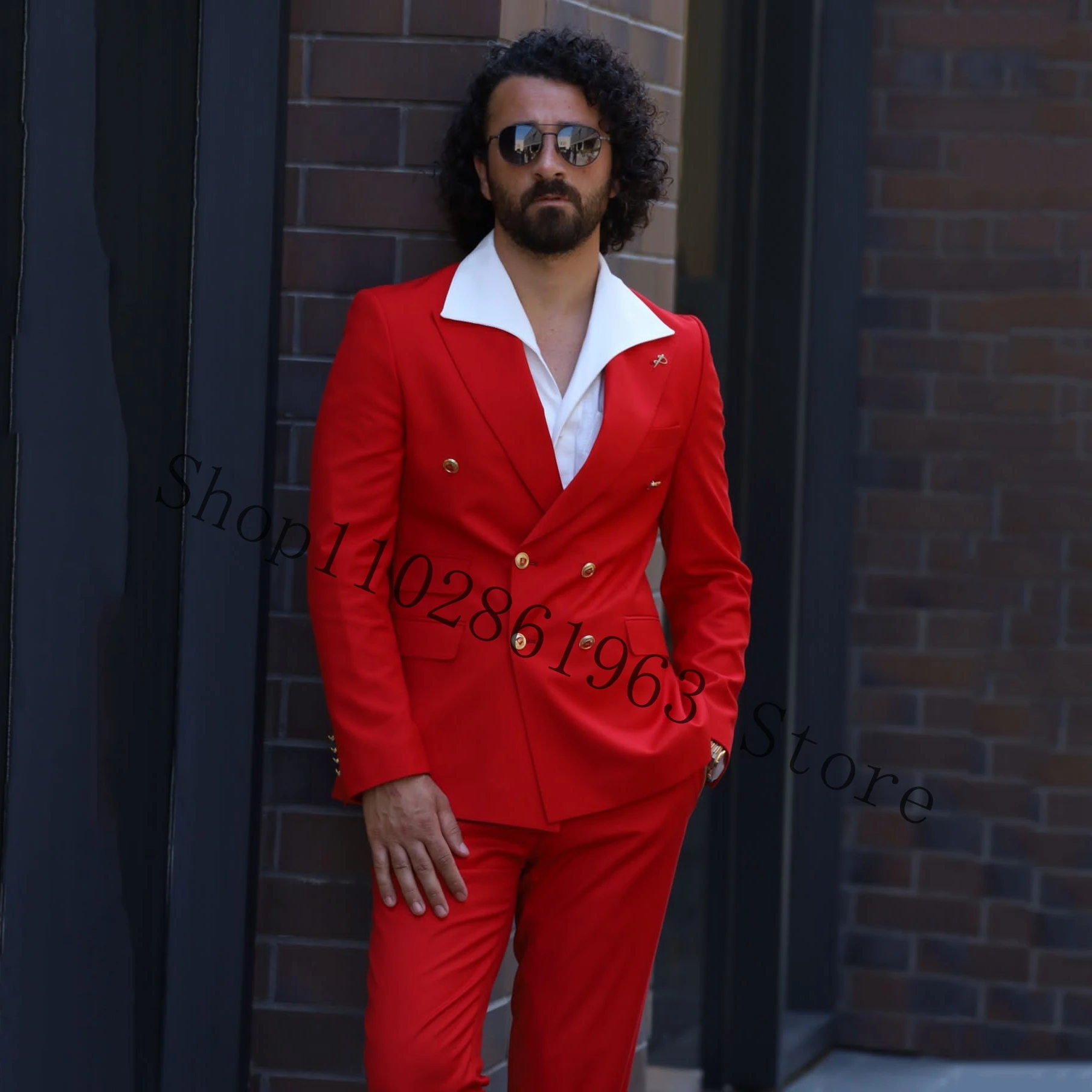 New Fashion Men Suits Peak Lapel Double Breasted 2 Pieces Bridegroom Groomsmen Wedding Tuxedos Blazer Pants Costume Homme