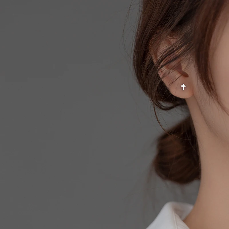 WOOZU 925 Sterling Silver Vintage Simple Cross Beads Piercing Stud Earrings for Women Party Small Unique Jewelry Gift Pendientes silver earrings,silver stud earrings,womens earrings,studded earrings