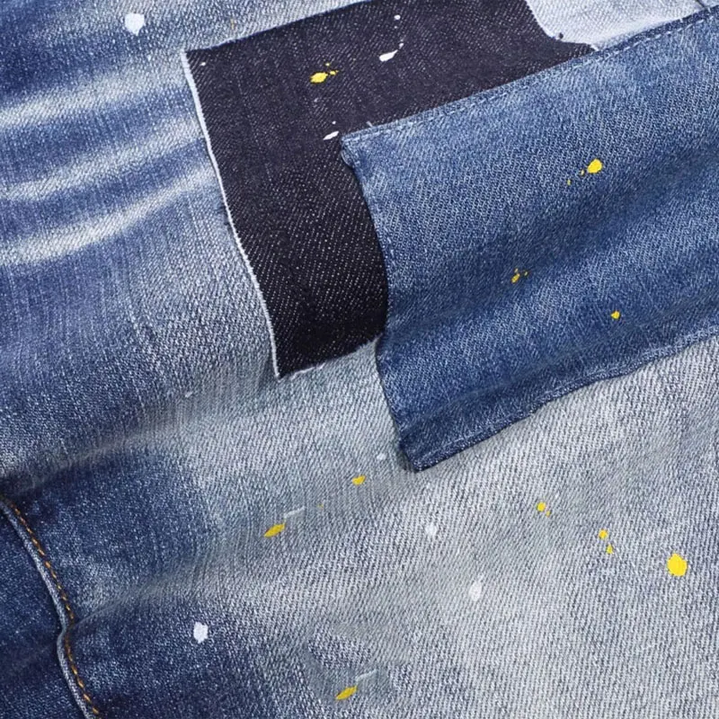 Street Fashion Men Jeans Retro Light Blue Stretch Slim Fit Painted Ripped Jeans Men Patch Designer Hip Hop Brand Pants Hombre