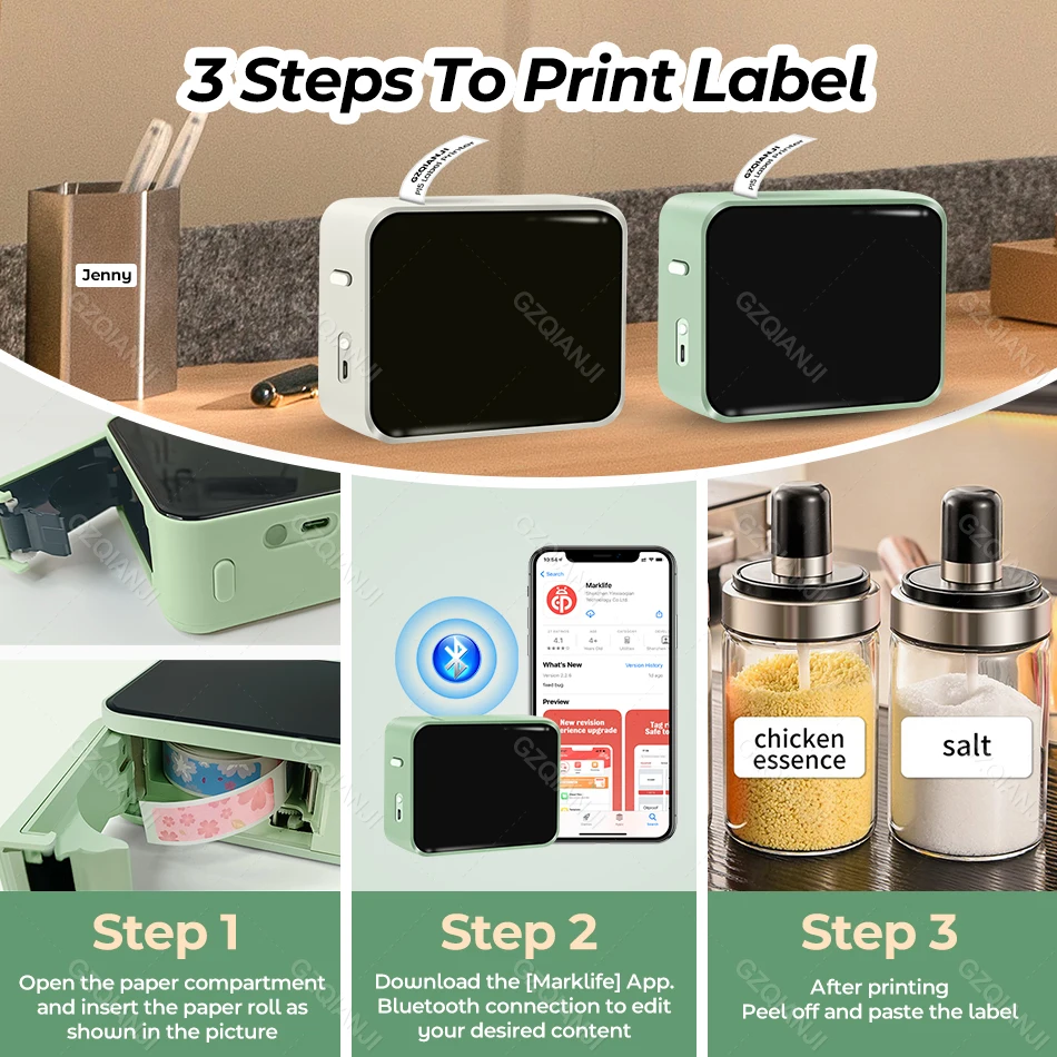 Wireless Label Printer P15 Portable Bluetooth Thermal Label Maker Handheld Mini Machine w/ Adhesive Sticker Tape Home Office Use