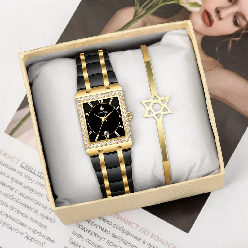 WWOOR Reloj New Fashion Ladies Diamond Watch Top Brand Luxury Square Wrist Watch Simple Women Dress Small Watch Relogio Feminino 4