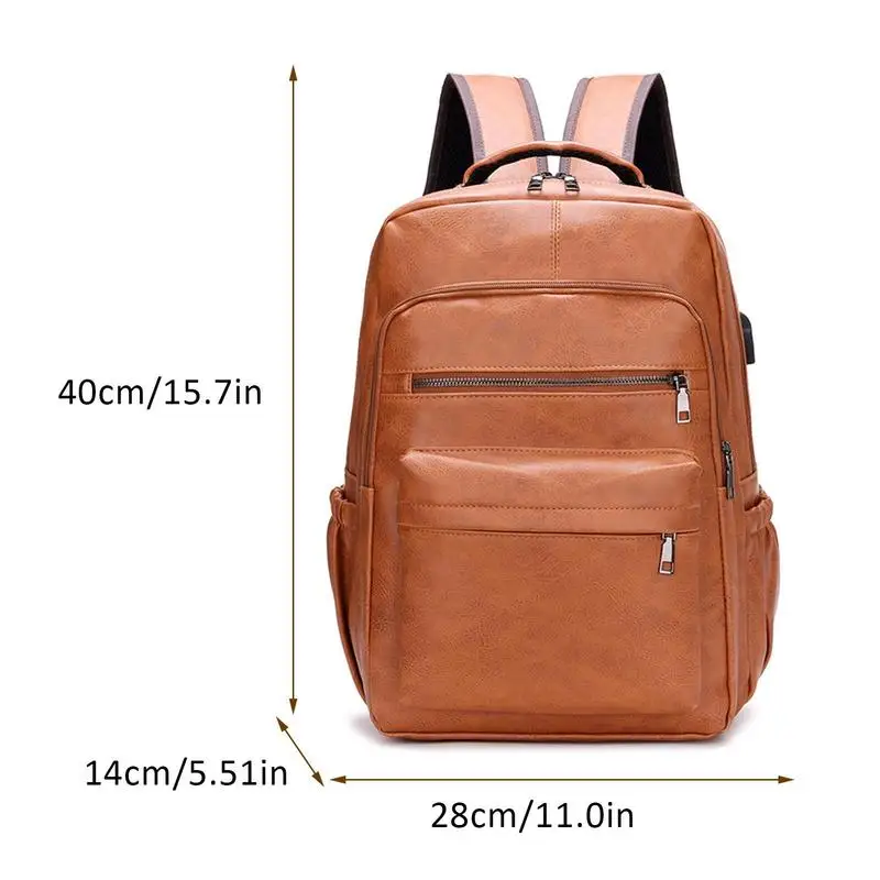Vintage Laptop Computer Backpack Leather Daypack Casual Bookbag Travel Backpack For College Office School Stylish Shoulder Bag