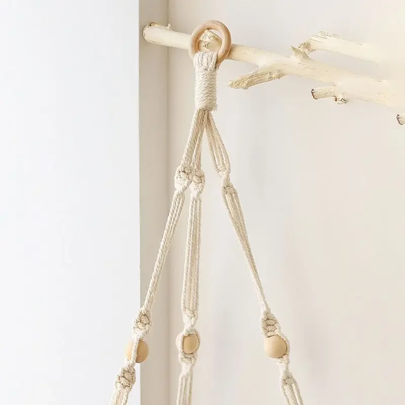 1 Set Wood Wall Shelf Macrame Swing Hanging Floating Display Shelves Hanging Wall Plant Corner Holder Stand For Simple Design 6
