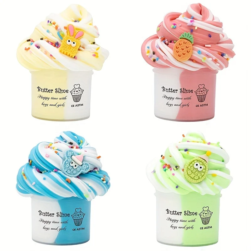 2.37oz Fluffy Two-Tone Butter Slime Set Super Soft Stretchy And DIY Non-sticky Cake Scented Toys Clay Party Favors Birthday Gift