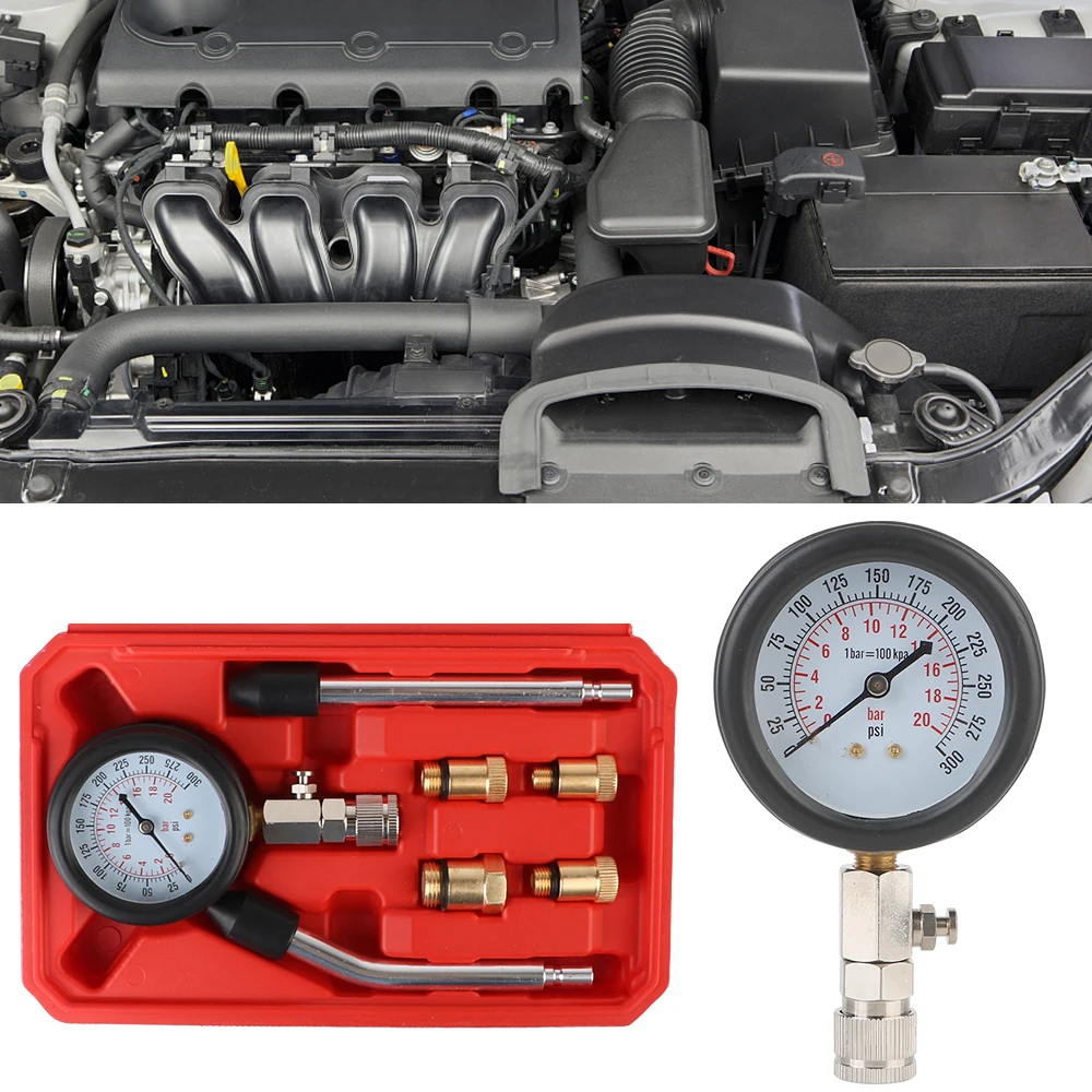 

Automotive Cylinder Tester Kit Pressure Gauge Professional with M10 M12 M14 M18 Adapter Gasoline Engine Compression Meter