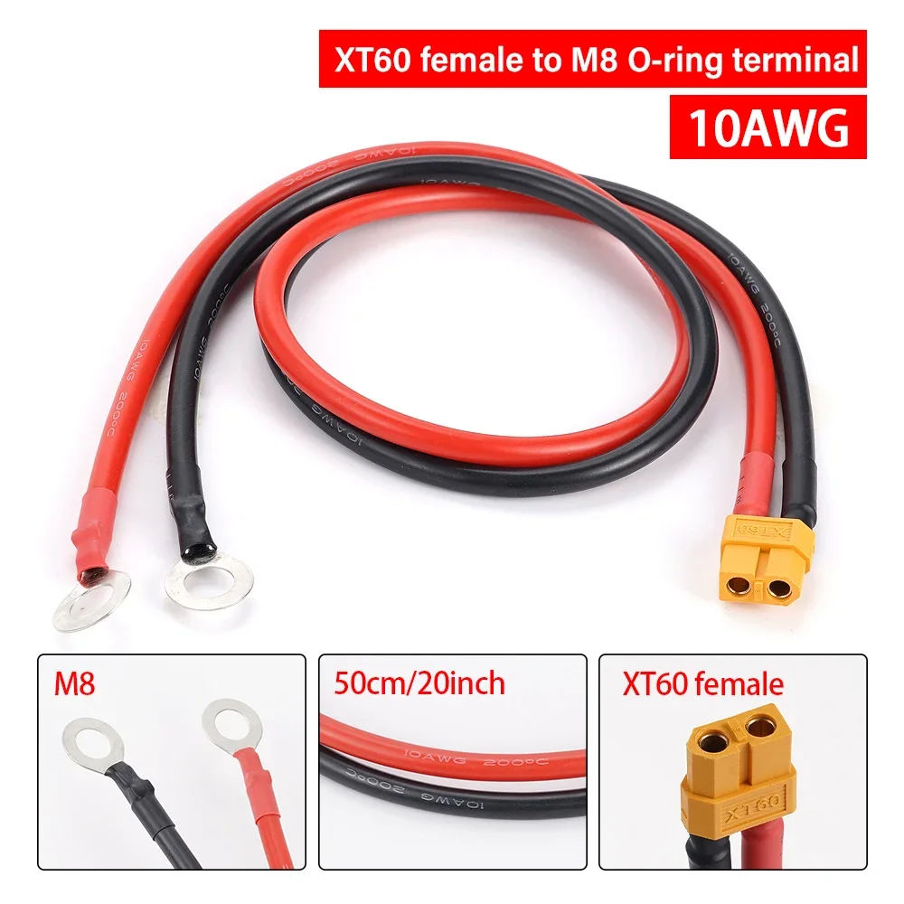 XT60 Female/Male to M8 O Ring Eyelet Terminal Plug Connector Cable 10AWG Charger Side Power Wire For RC Lipo Battery FPV Racing
