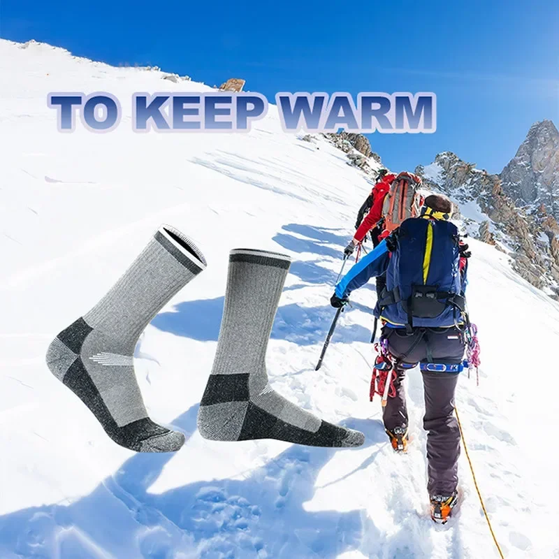 Merino Wool Ski Hiking Thermal Socks Men Women Winter Outdoor Sports Mountaineering Thicken Breathable Size 35-47 2 Pairs