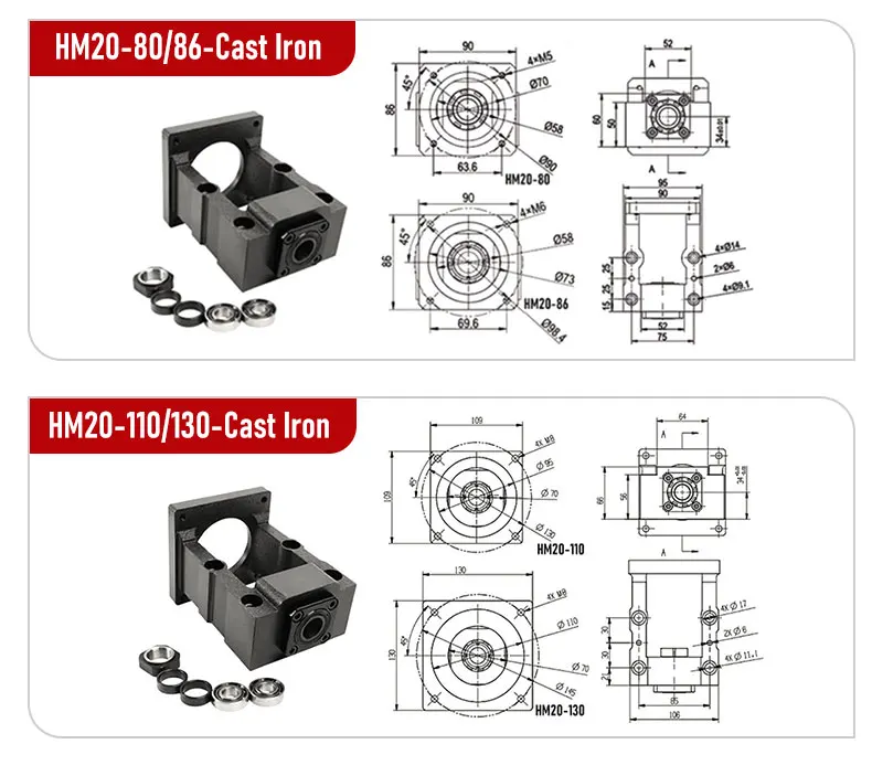 HM20-110/130 Gusseisen Nema42/52 + Kugelumlaufspindel SFU2504/2505/2510 L = 1200 mm-2550 mm + BF20-Unterstützung + Pflaumenkupplung XB40 * 65 + DSG25H – Detail 10