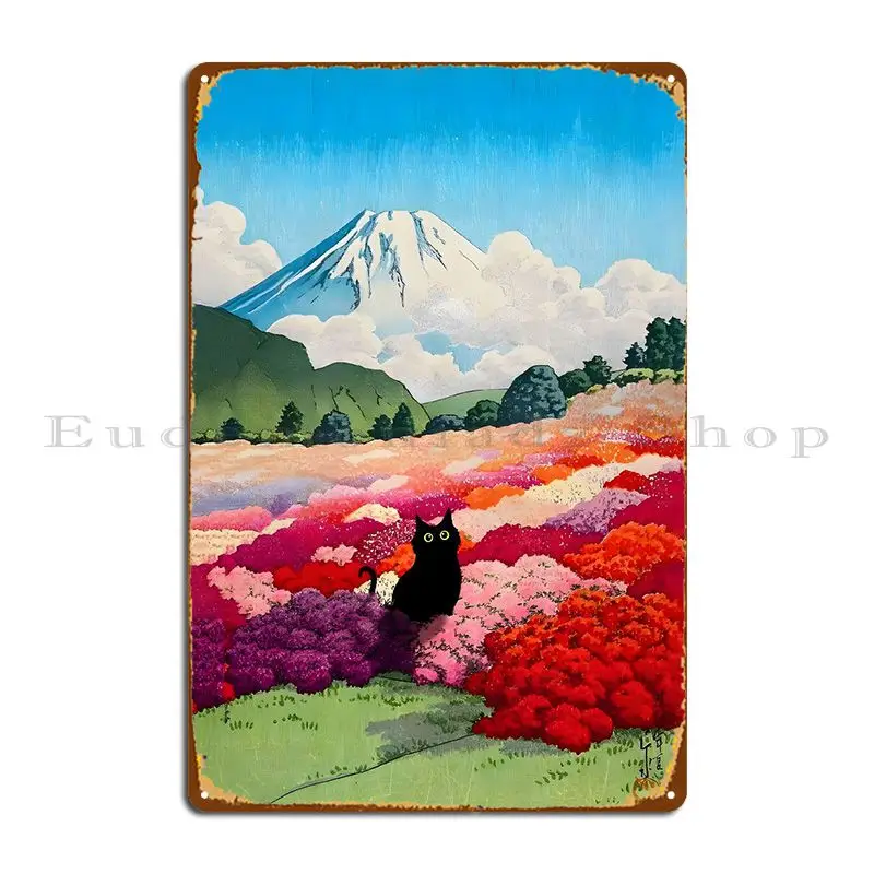 Ukiyo E Cat Azalea Garden Metal Sign Cinema Plates Designs Cave Wall Cave Tin Sign Poster